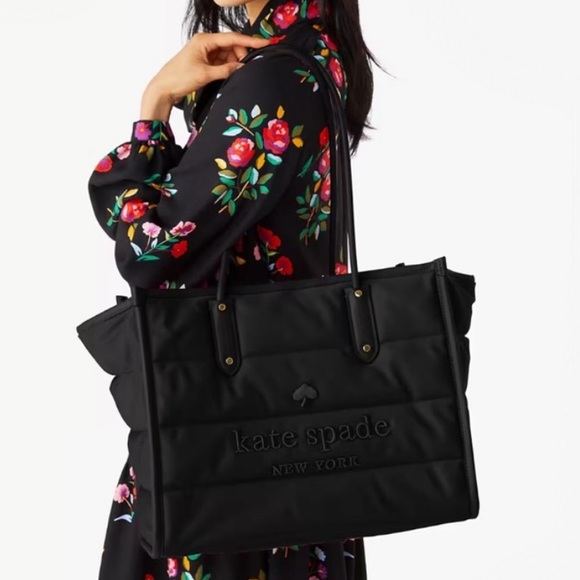 ♠️kate spade Ella Nylon Puffy Quilted Extra Large XL Tote Bag, Black NWT - Picture 2 of 15